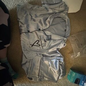 Light Blue Satin Pajama Top with Heart Design